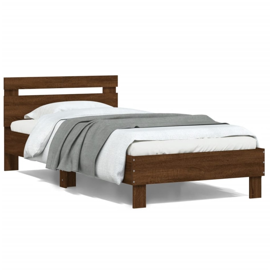 Cama con cabecero madera de ingeniería marrón roble 100x200