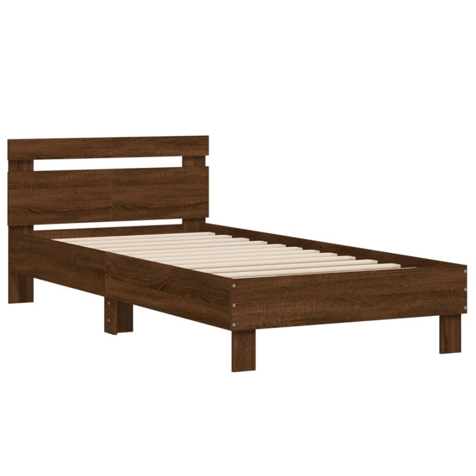 Cama con cabecero madera de ingeniería marrón roble 100x200