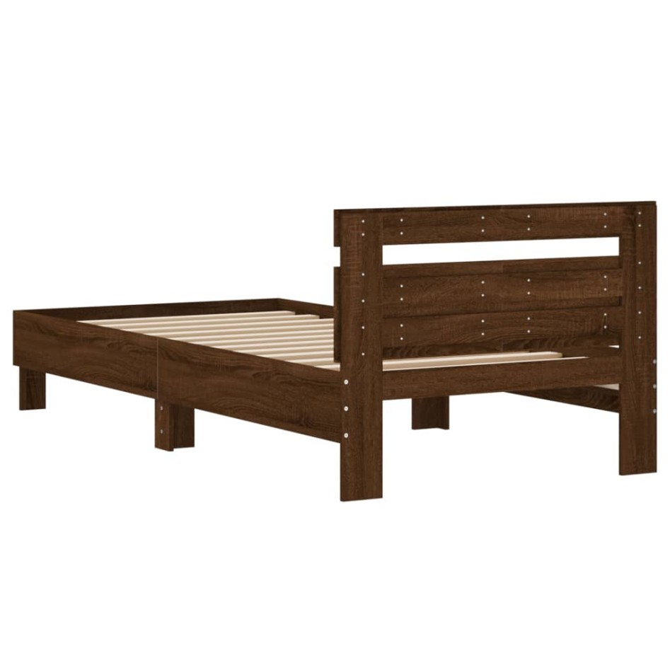Cama con cabecero madera de ingeniería marrón roble 100x200
