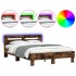Estructura de cama cabecero y luces LED roble ahumado