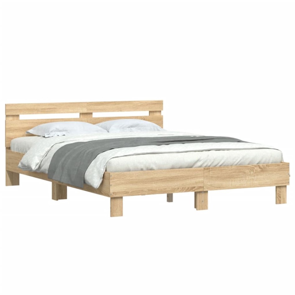 Cama con cabecero madera de ingeniería roble Sonoma 150x200