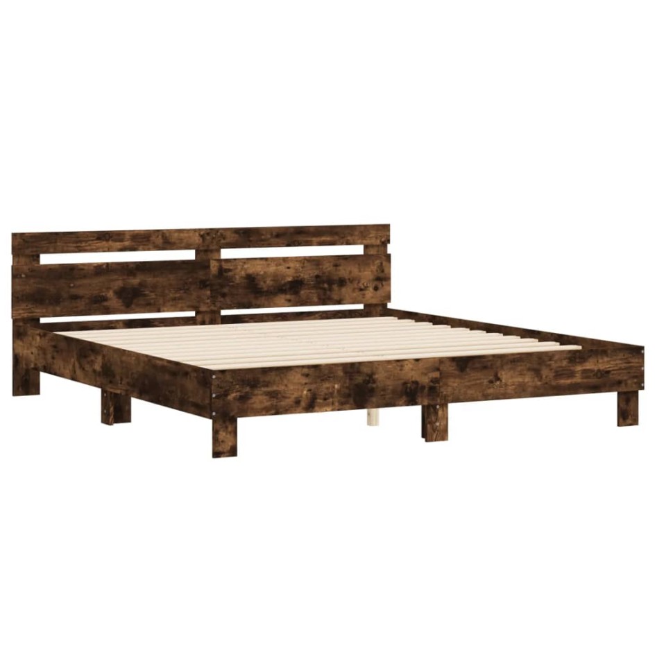Cama con cabecero madera de ingeniería roble ahumado 180x200