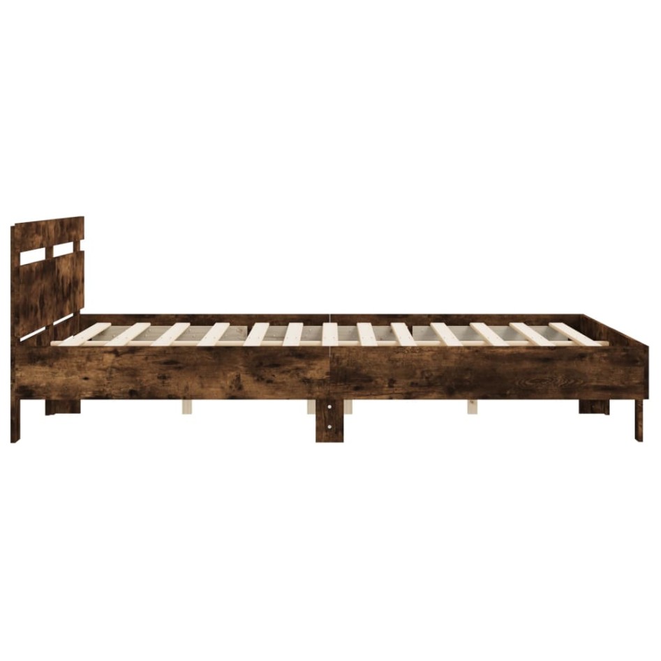 Cama con cabecero madera de ingeniería roble ahumado 180x200