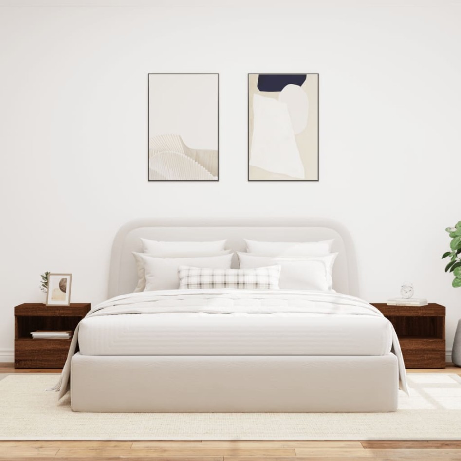 Mesitas de noche con luces LED 2 uds roble marrón 50x40x45