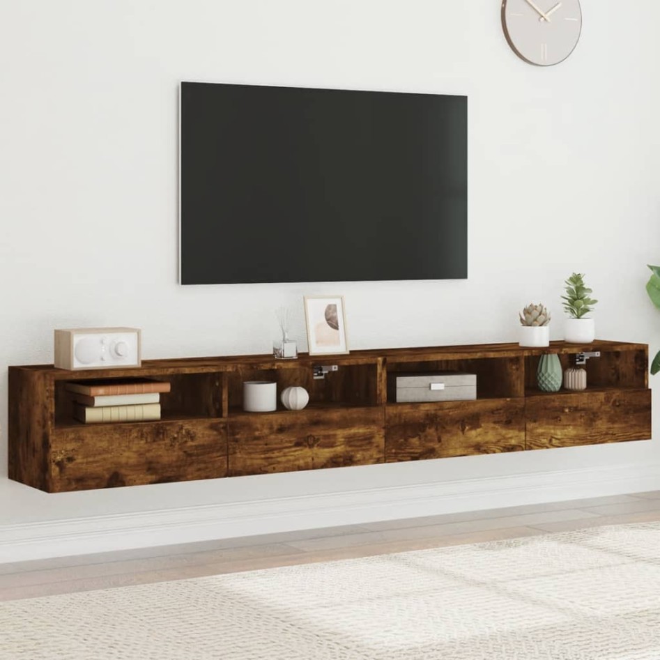 Muebles de pared de TV 2 uds madera roble ahumado 100x30x30