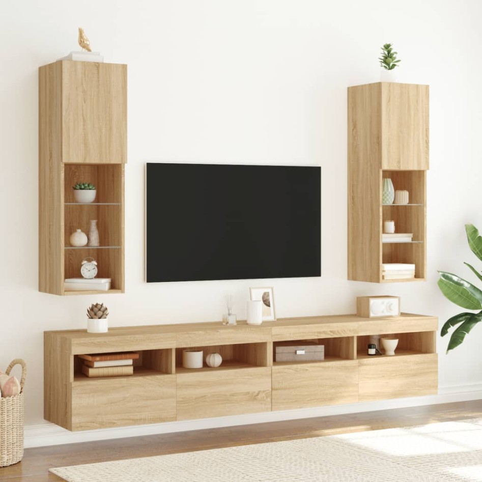 Muebles de TV con luces LED 2 uds roble Sonoma 30,5x30x102