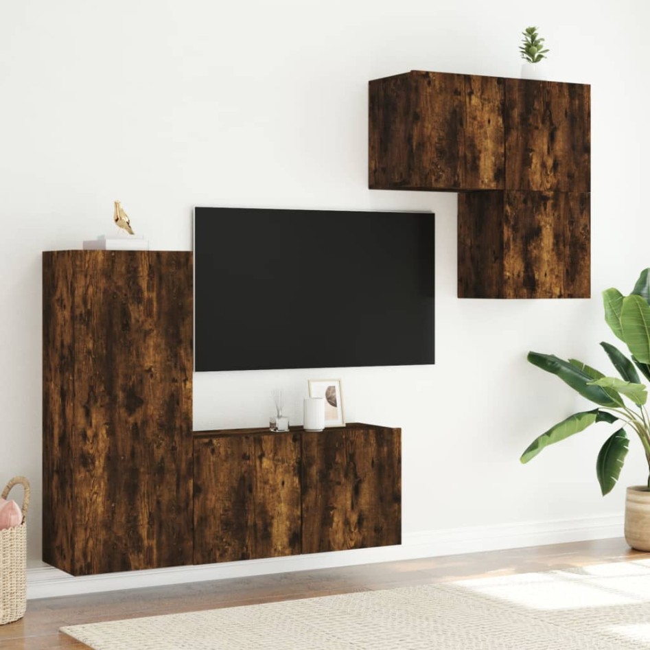 Muebles de TV de pared 4 pzas madera ingeniería roble