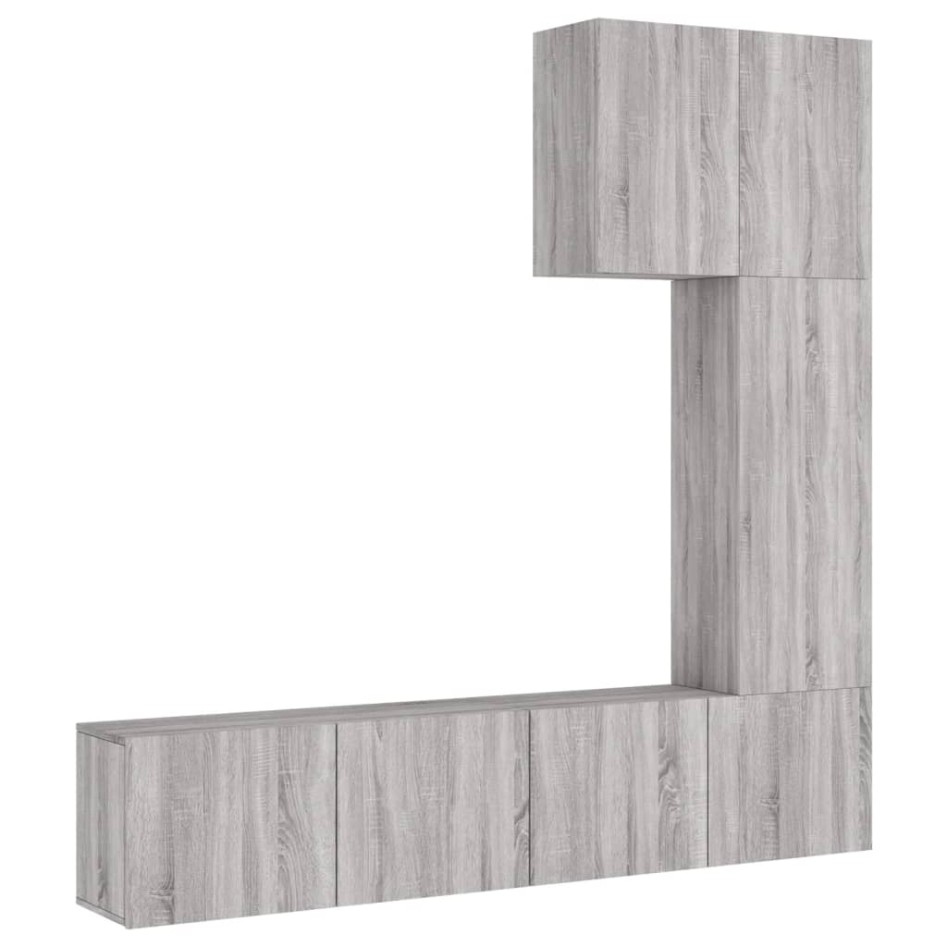 Muebles de TV de pared 5 pzas madera de ingeniería gris