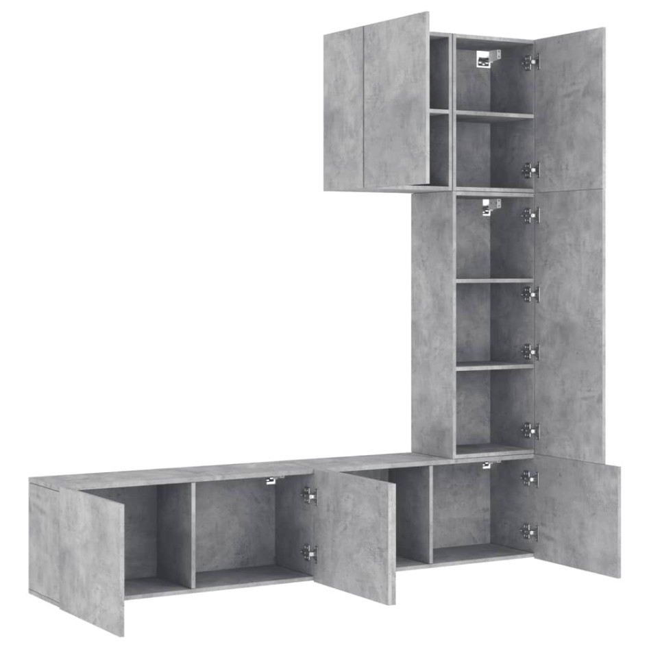 Muebles de TV de pared 5 pzas madera ingeniería gris