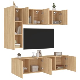 Muebles de TV de pared 5 pzas madera de ingeniería roble