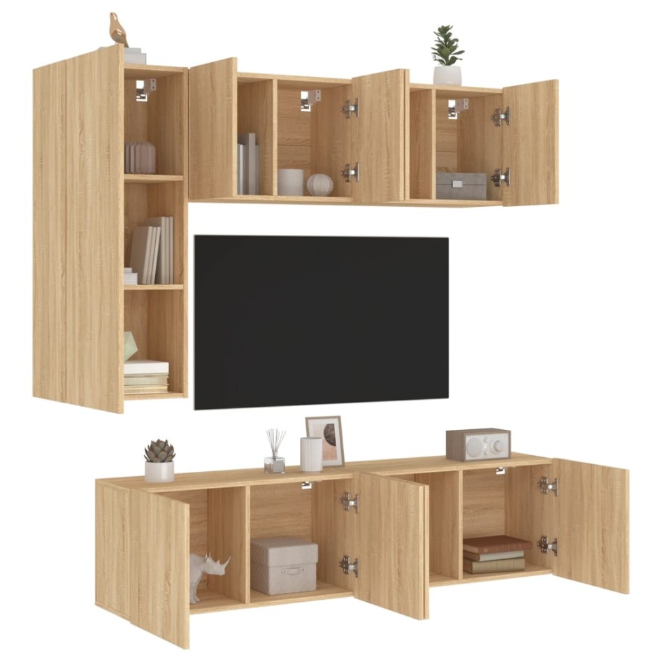 Muebles de TV de pared 5 pzas madera de ingeniería roble