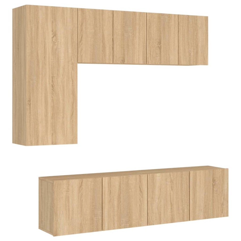 Muebles de TV de pared 5 pzas madera de ingeniería roble