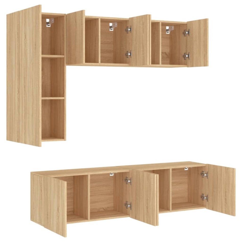 Muebles de TV de pared 5 pzas madera de ingeniería roble