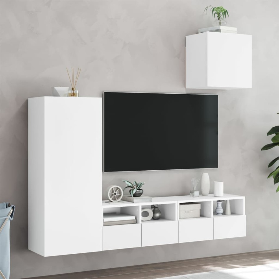 Muebles de TV de pared 4 piezas madera de ingeniería