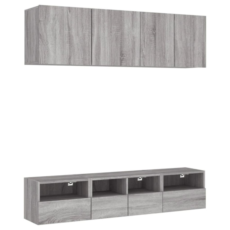 Muebles de TV de pared 5 pzas madera de ingeniería gris