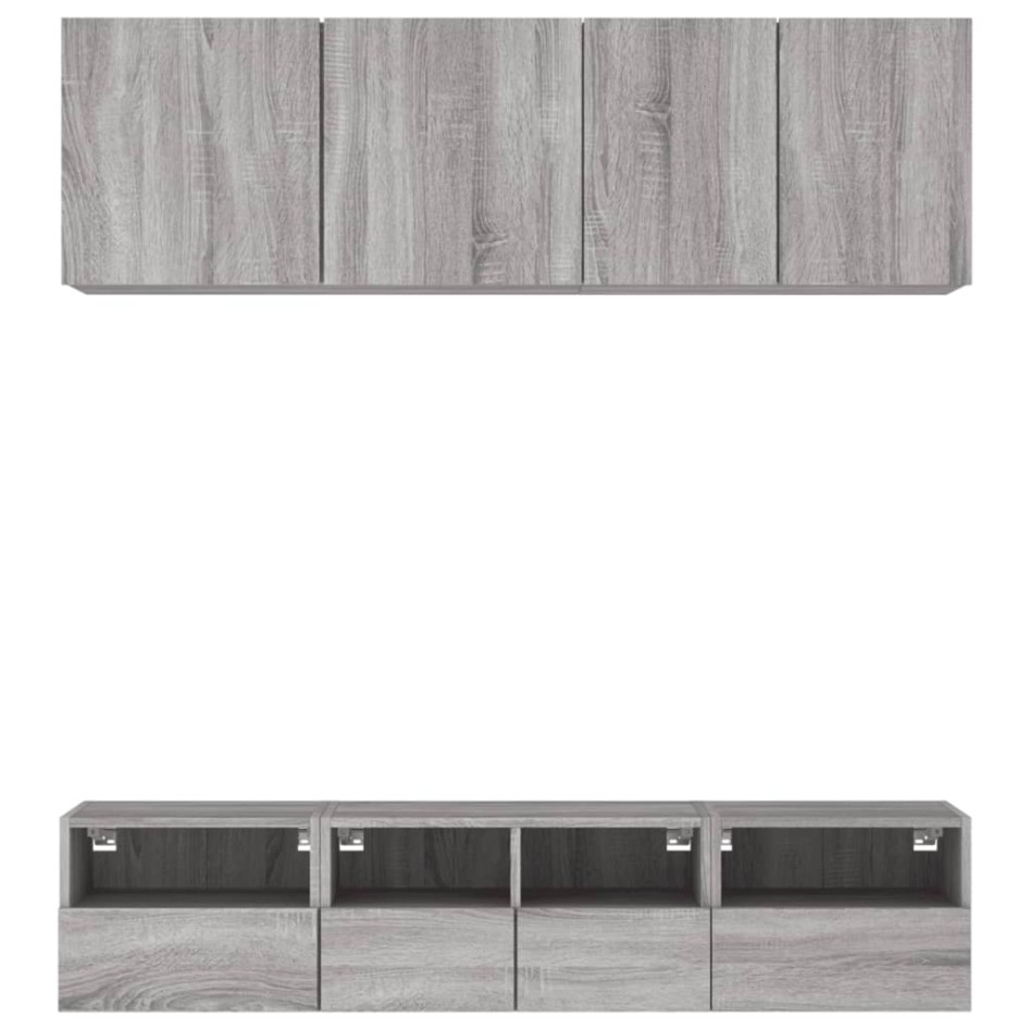 Muebles de TV de pared 5 pzas madera de ingeniería gris