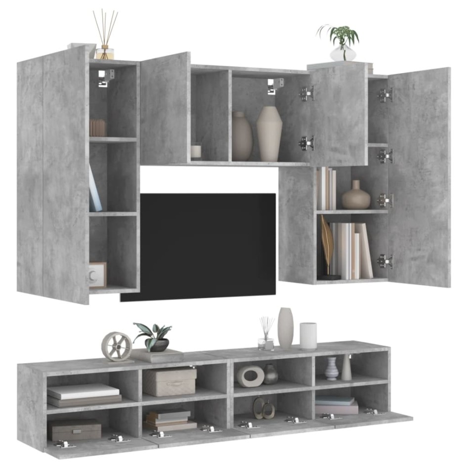 Muebles de TV de pared 5 pzas madera ingeniería gris