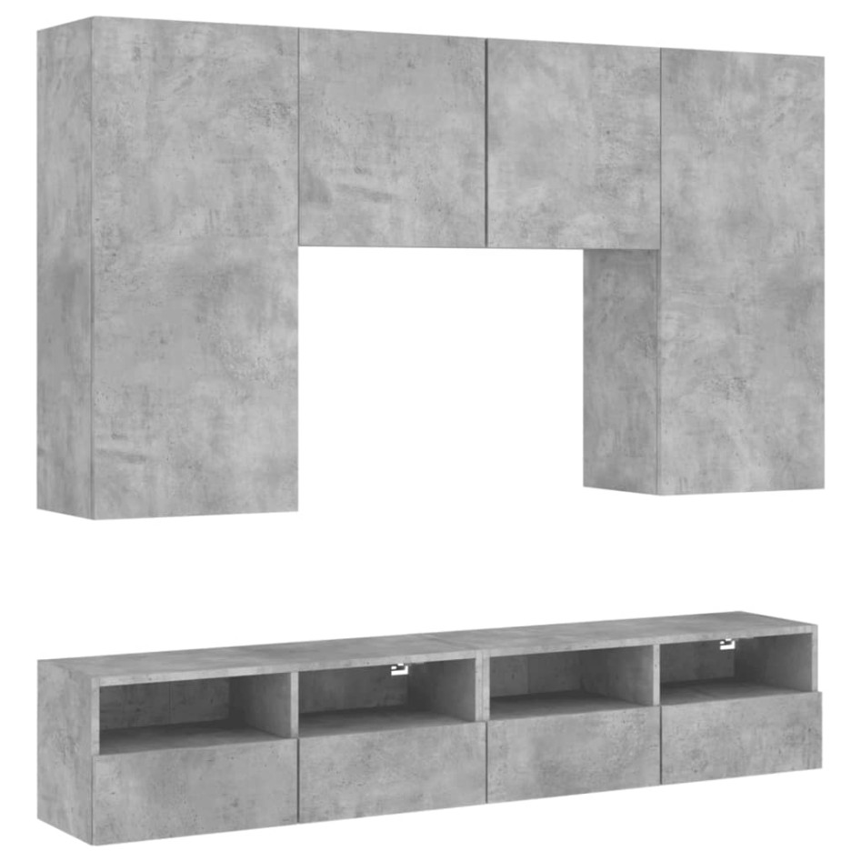 Muebles de TV de pared 5 pzas madera ingeniería gris