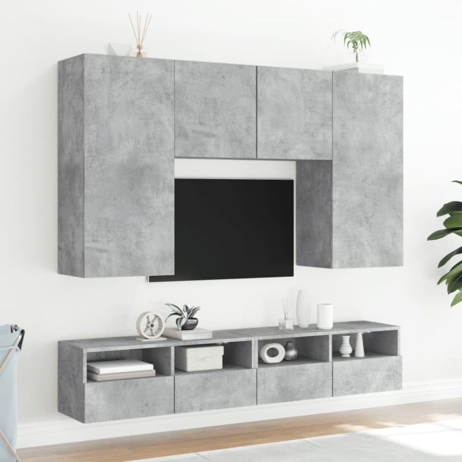 Muebles de TV de pared 5 pzas madera ingeniería gris