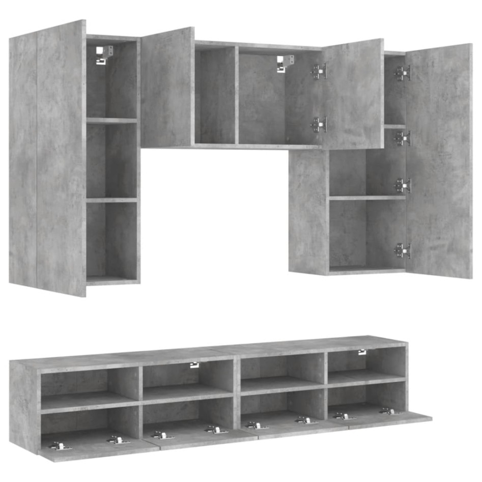 Muebles de TV de pared 5 pzas madera ingeniería gris