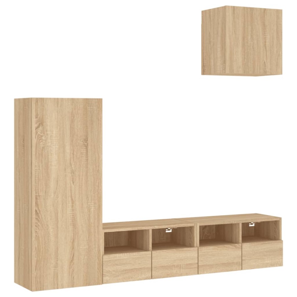 Muebles de TV de pared 4 pzas madera de ingeniería roble
