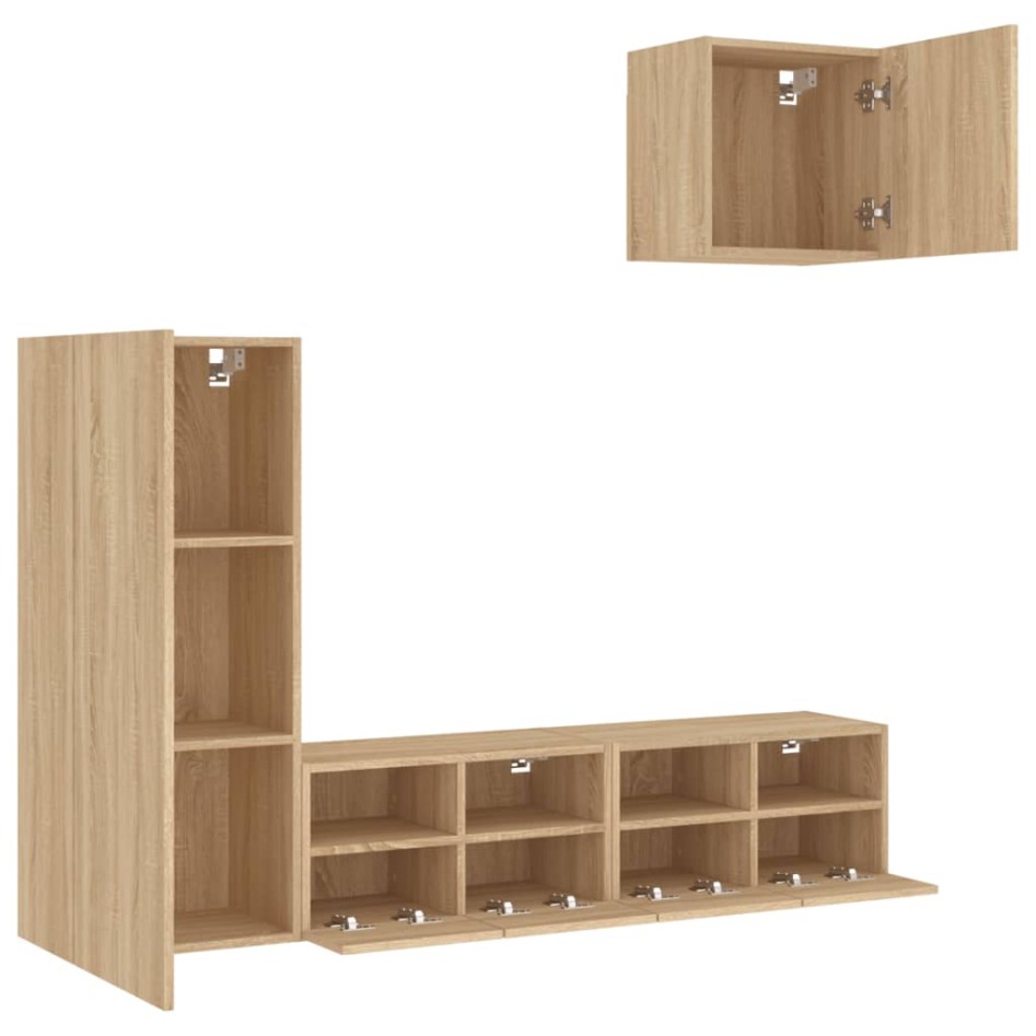 Muebles de TV de pared 4 pzas madera de ingeniería roble