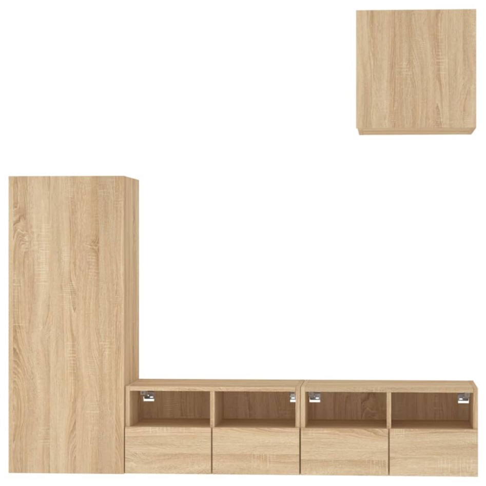 Muebles de TV de pared 4 pzas madera de ingeniería roble