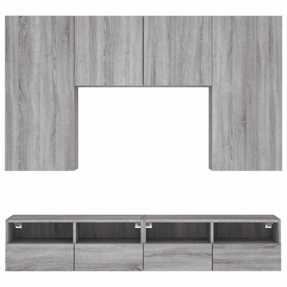 Muebles de TV de pared 5 pzas madera de ingeniería gris