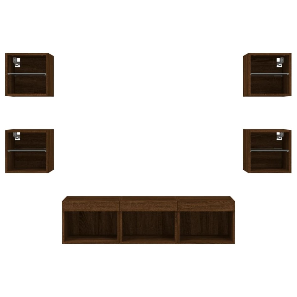 Muebles TV pared con LED 7 pzas madera ingeniería marrón