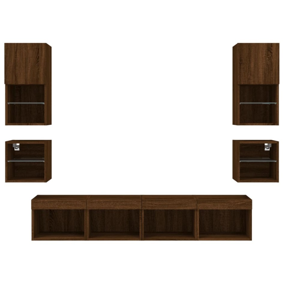 Muebles TV pared con LED 8 pzas madera ingeniería marrón