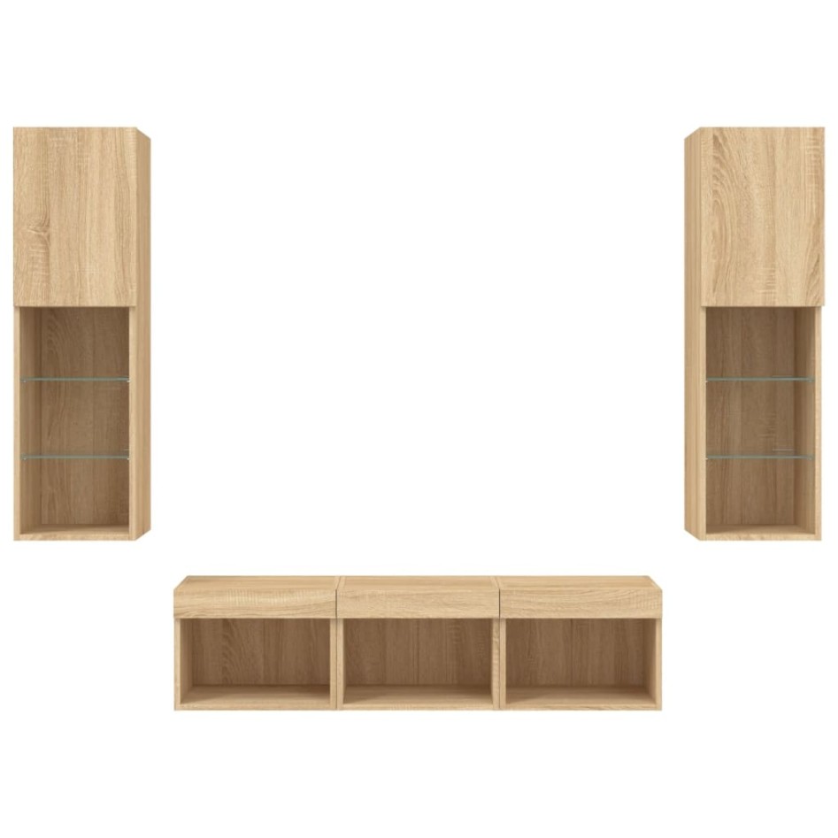 Muebles TV pared con LED 5 pzas madera ingeniería roble