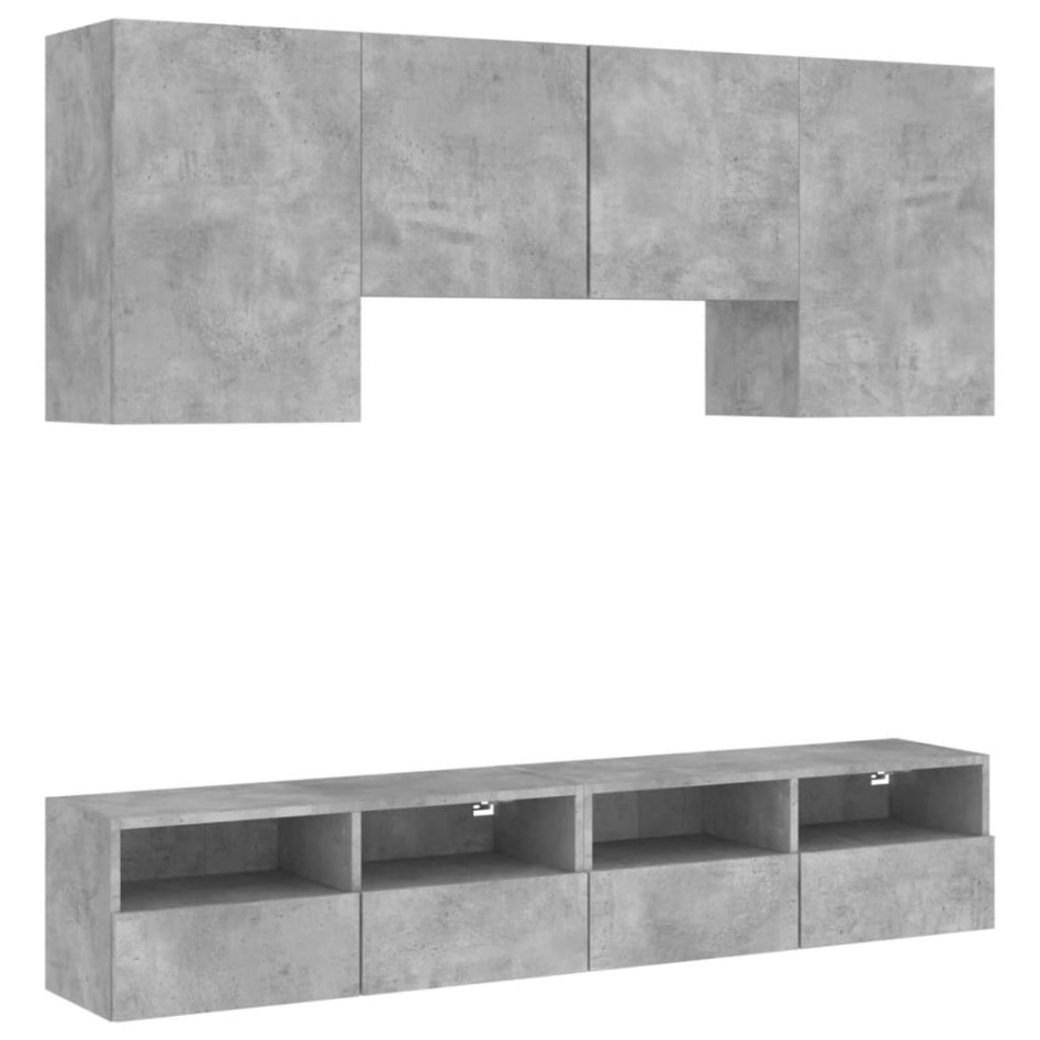 Muebles de TV de pared 5 pzas madera ingeniería gris