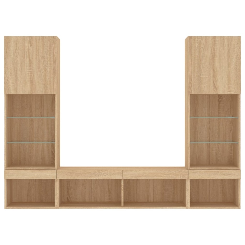 Muebles TV pared con LED 5 pzas madera ingeniería roble