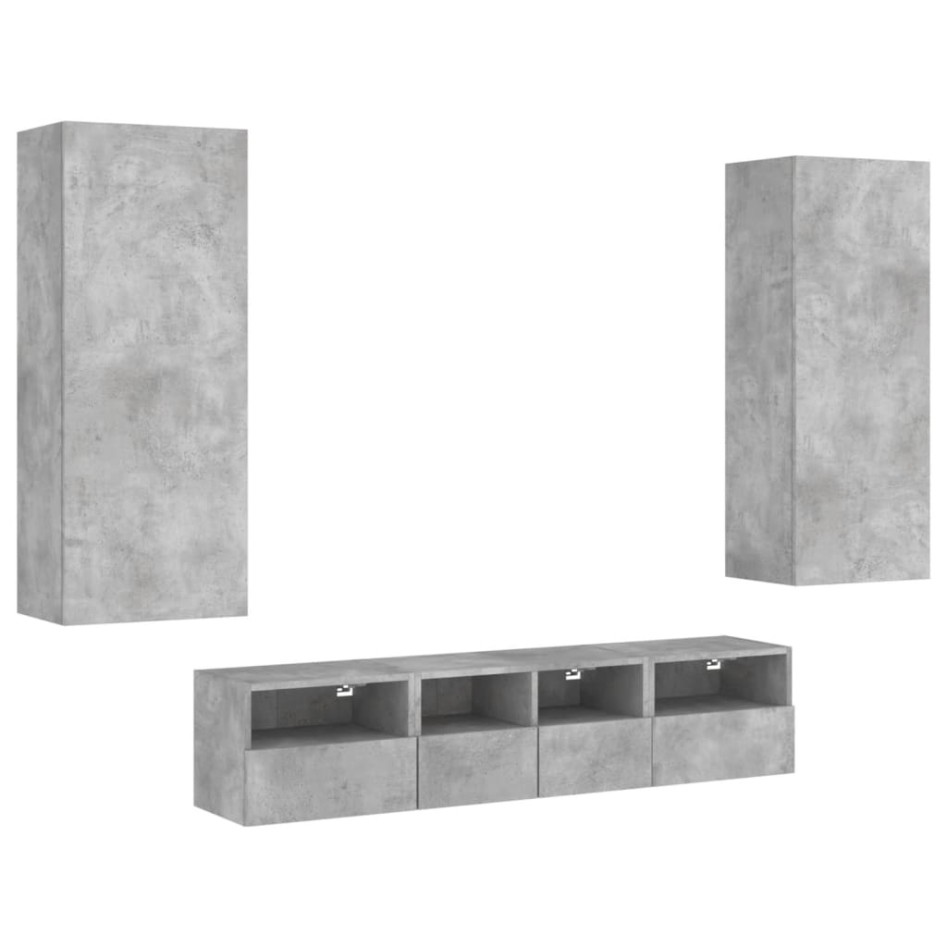 Muebles de TV de pared 5 pzas madera ingeniería gris