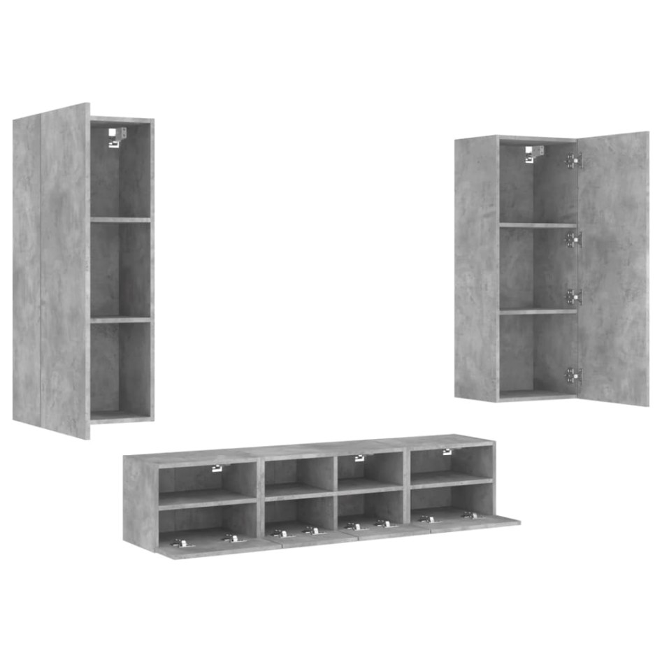 Muebles de TV de pared 5 pzas madera ingeniería gris