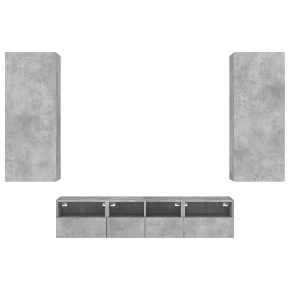 Muebles de TV de pared 5 pzas madera ingeniería gris