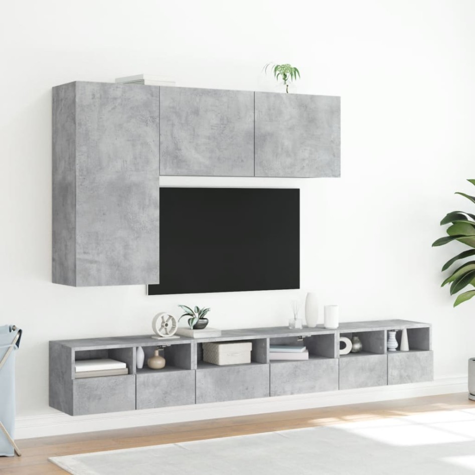 Muebles de TV de pared 5 pzas madera ingeniería gris