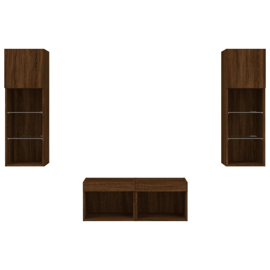 Muebles de TV de pared con luces LED 4 piezas marrón