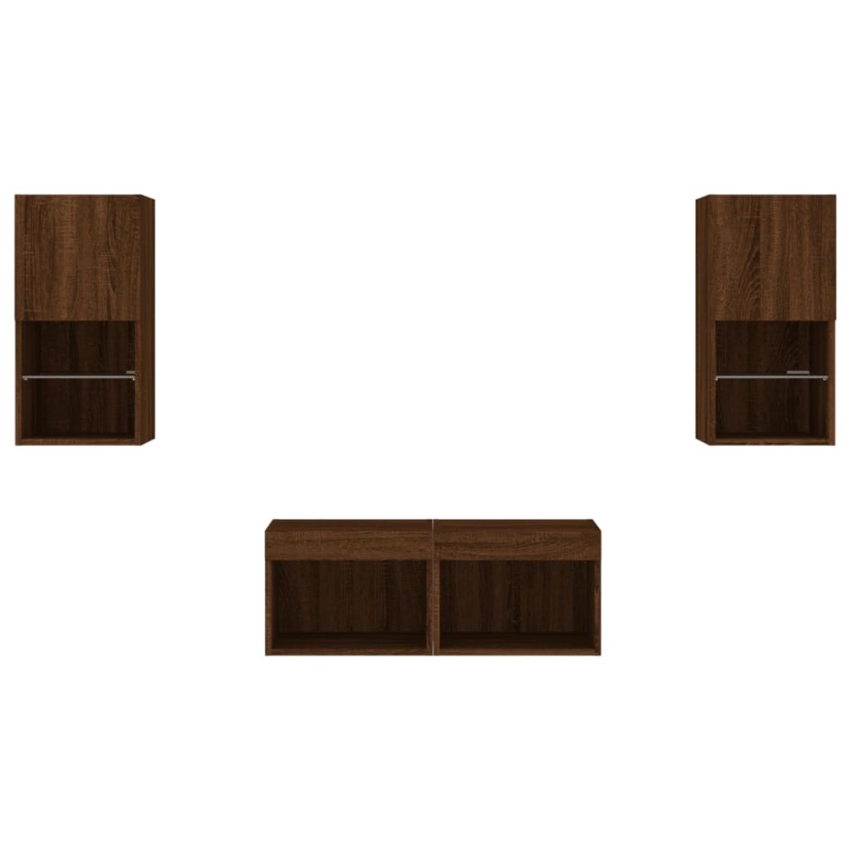 Muebles de TV de pared con luces LED 4 piezas marrón