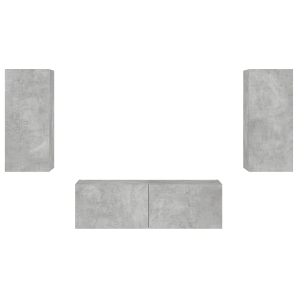 Muebles de TV de pared con luces LED 3 piezas gris