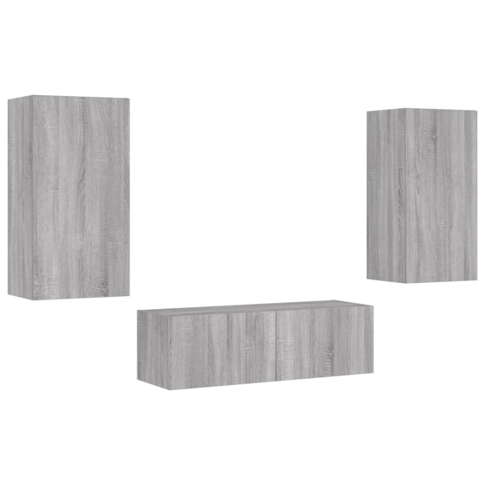 Muebles de TV de pared con luces LED 3 piezas gris