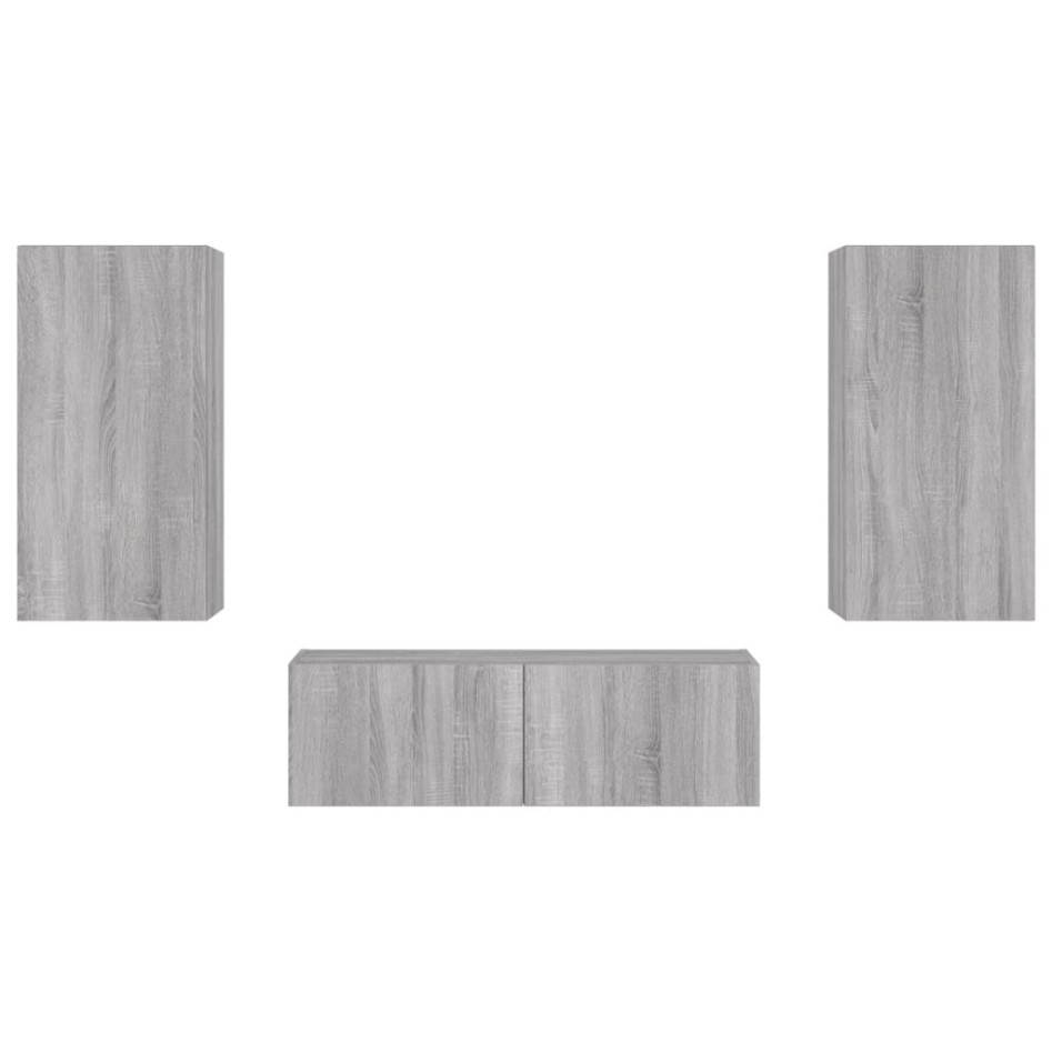 Muebles de TV de pared con luces LED 3 piezas gris