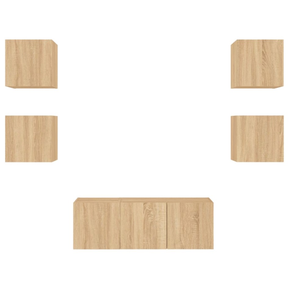 Muebles TV pared con LED 6 pzas madera ingeniería roble