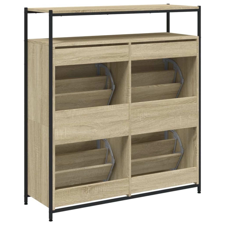 Mueble zapatero 4 cajones abatibles roble Sonoma 100x34x112