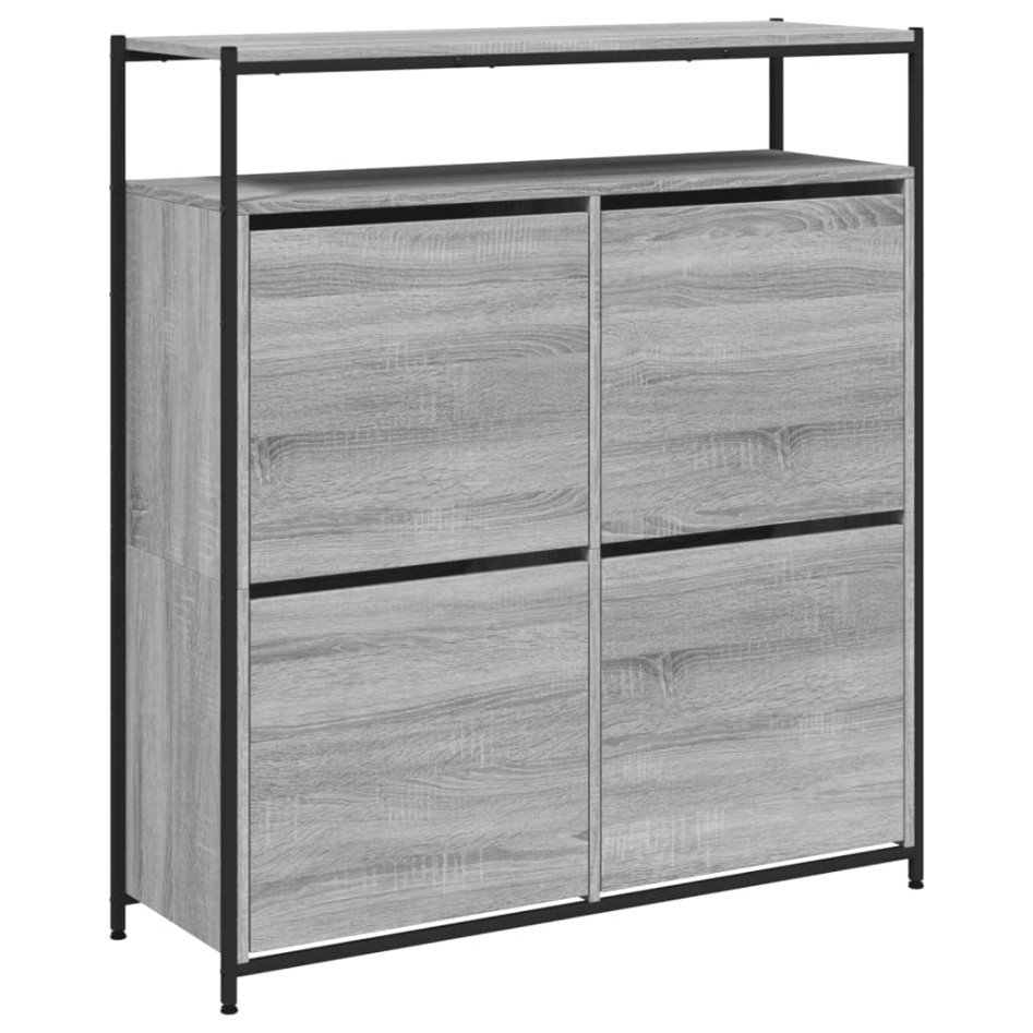 Mueble zapatero 4 cajones abatibles gris Sonoma 100x34x112