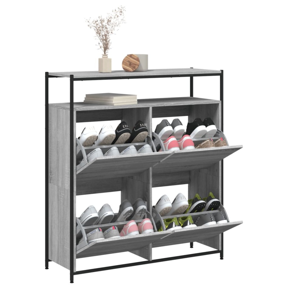 Mueble zapatero 4 cajones abatibles gris Sonoma 100x34x112