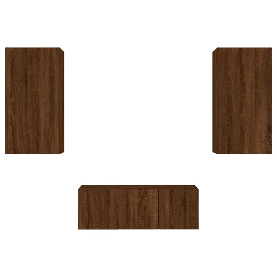 Muebles TV pared con LED 4 pzas madera ingeniería marrón