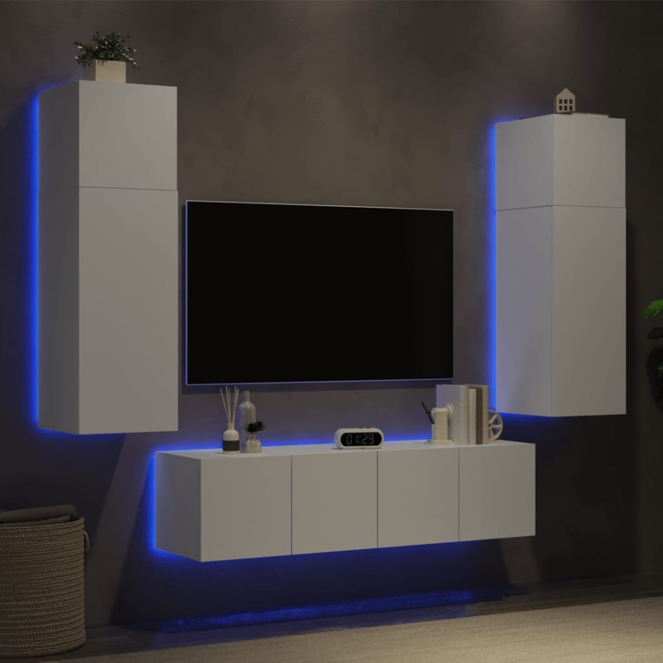 Muebles de TV de pared con LED 6 pzas madera ingeniería
