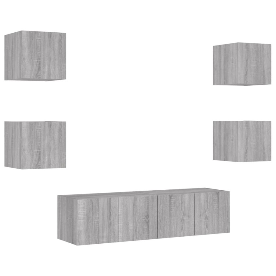 Muebles TV pared con LED 6 pzas madera ingeniería gris