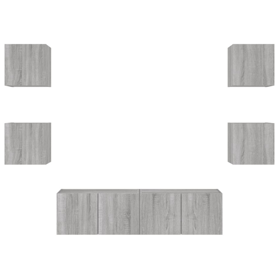 Muebles TV pared con LED 6 pzas madera ingeniería gris